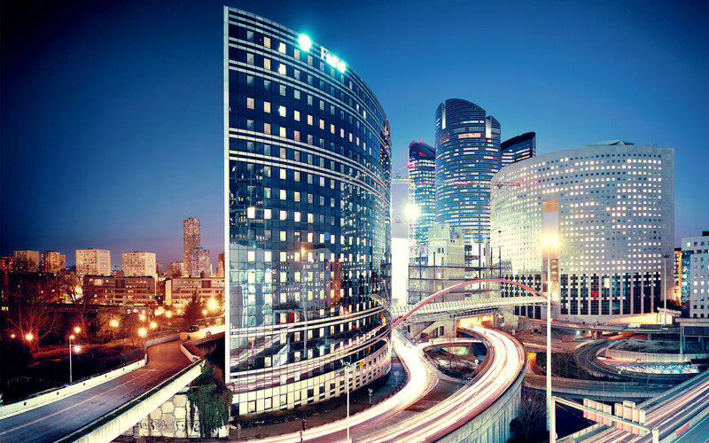 Curved Glass Skyscraper — Blue