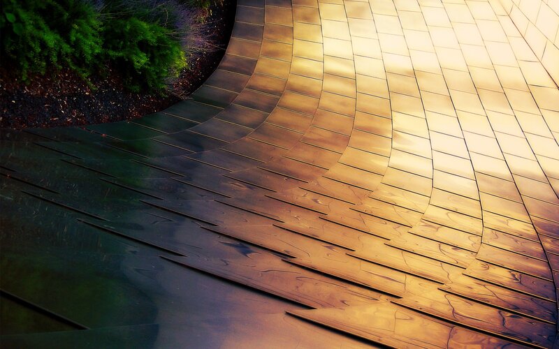 curved golden metal tiles