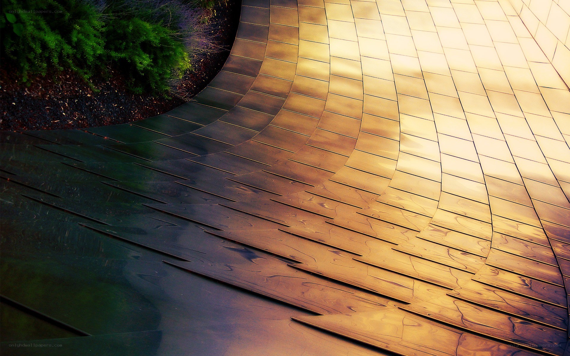 curved golden metal tiles
