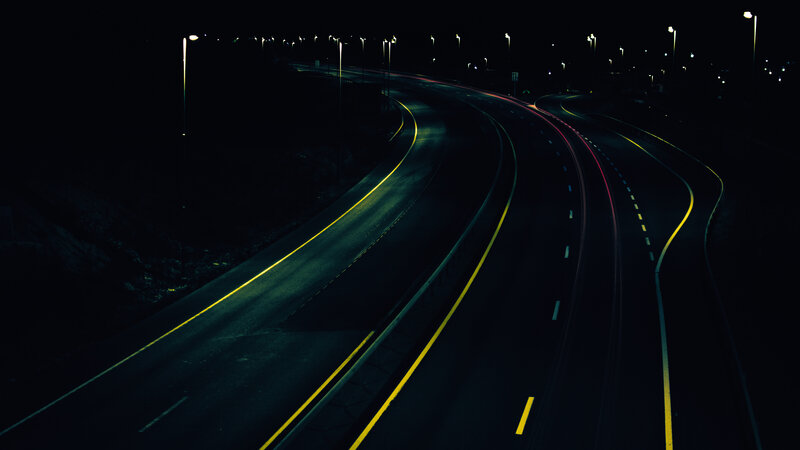 Curved Highway at Night