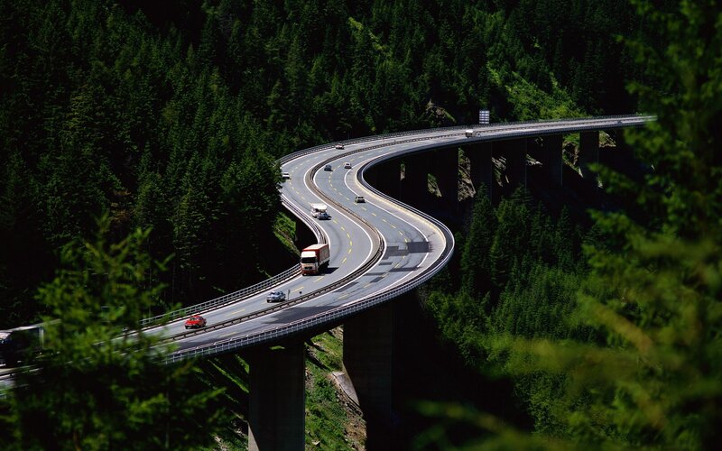 Curved Highway Bridge — Green