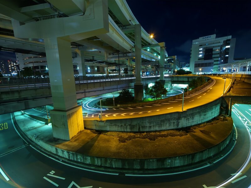 Curved Highway Interchange — Black, Dramatic