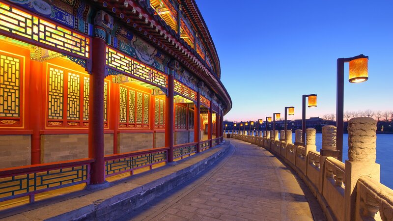 Curved Pavilion at Dusk