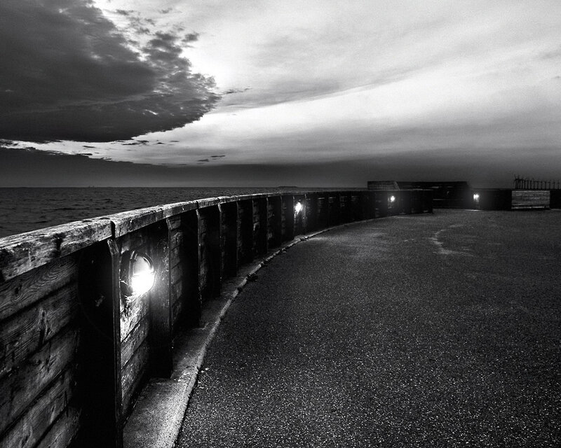 Curved Pier at Dusk — Black