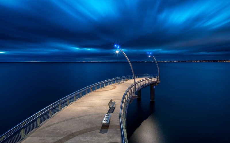Curved Pier at Night