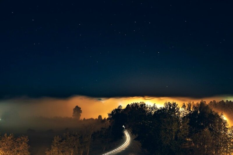 Curved Road at Night — Dark Blue
