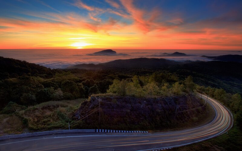 Curved Road at Sunrise — Orange