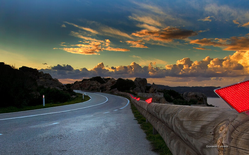 Curved Road at Sunset — Blue, Dramatic