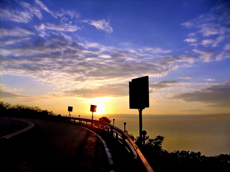 Curved Road at Sunset — Blue, Serene