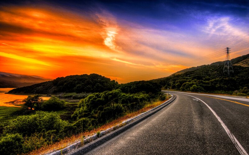 Curved Road at Sunset — Orange, Dramatic