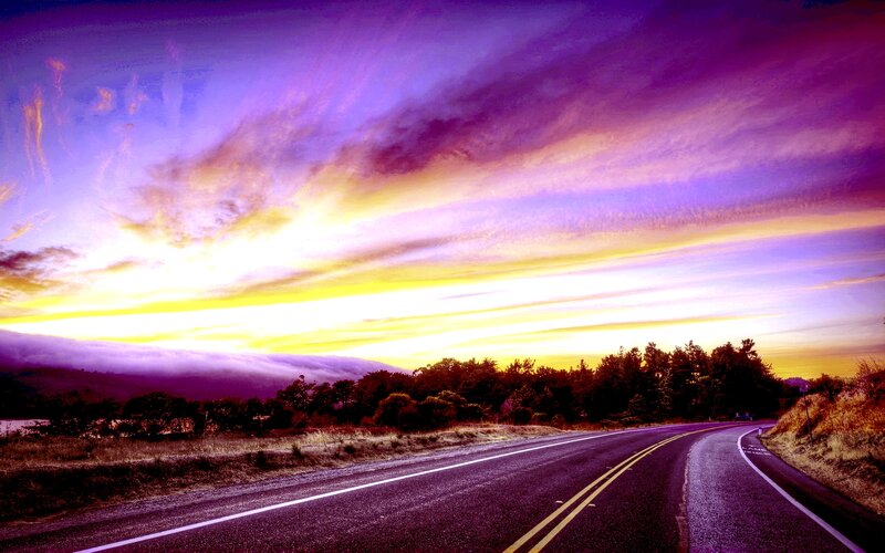 Curved Road at Sunset — Purple
