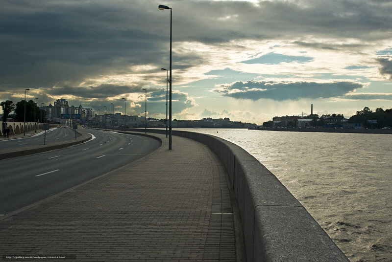 Curved Road by Water — Gray