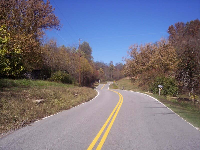 Curved Road in Autumn — Blue