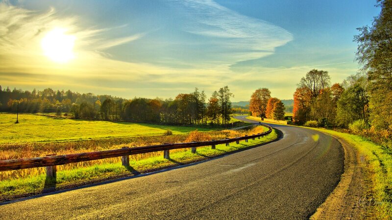 Curved Road in Autumn — Green, Serene