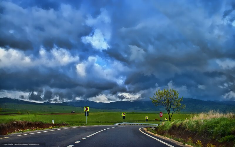 Curved Road in Countryside — Blue, Dramatic