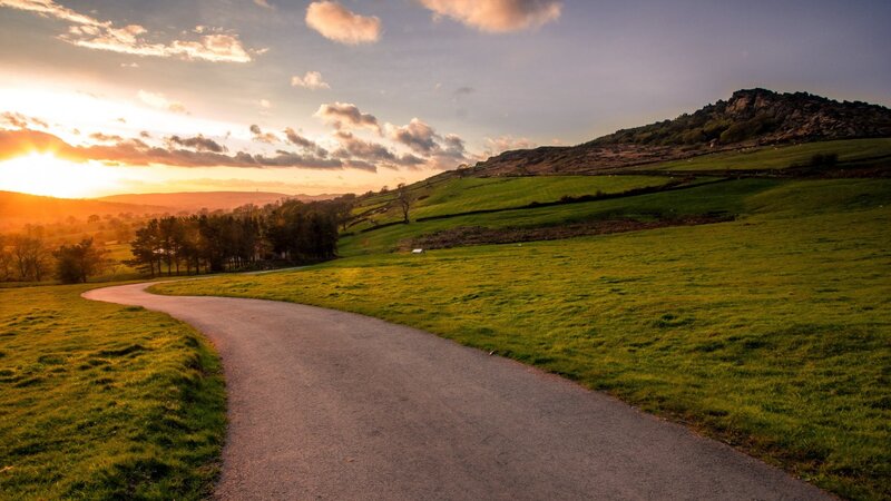 Curved Road in Countryside — Green