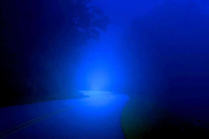 Curved Road in Fog — Blue