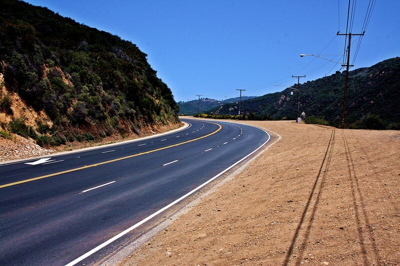 Curved Road in Mountains — Blue, Serene