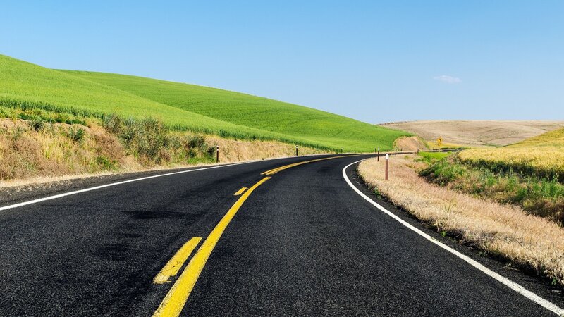 Curved Road Through Fields — Black