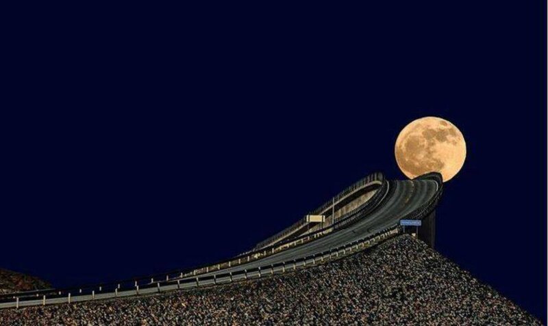 Curved Road with Moon