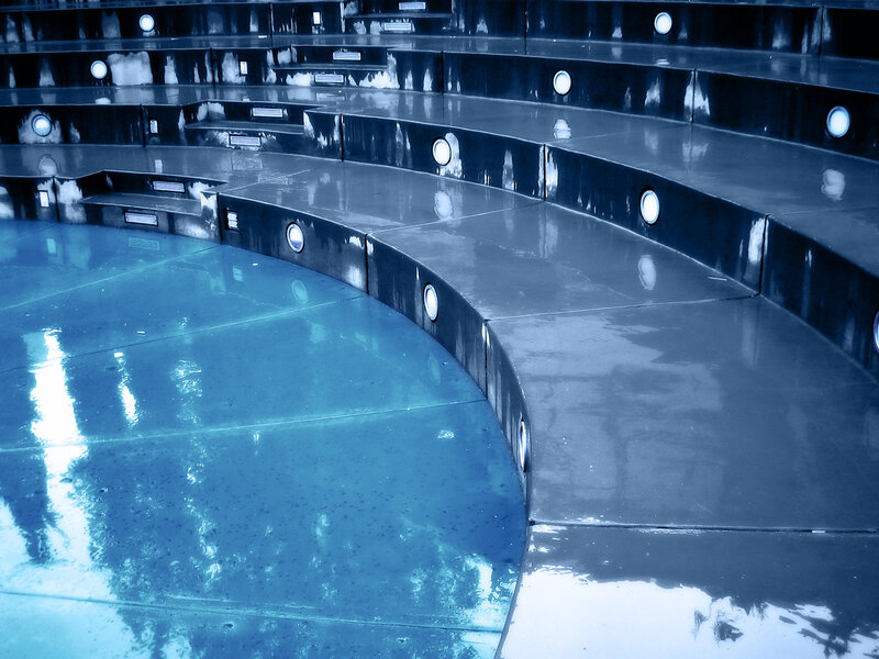 curved steps in blue light