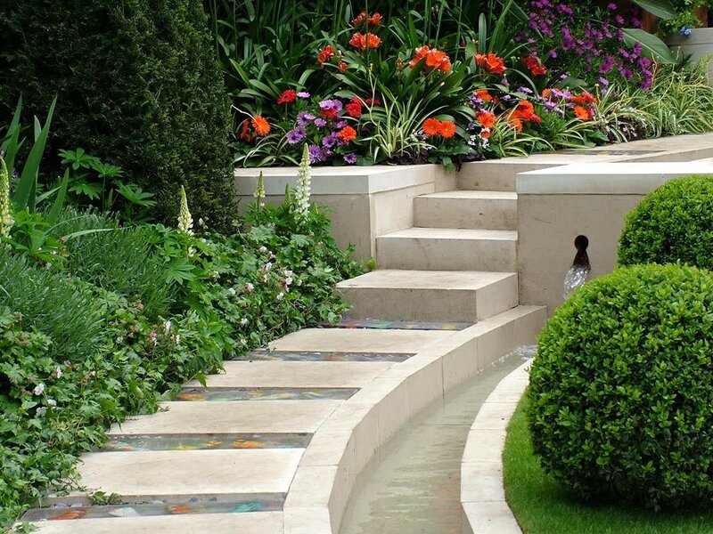 Curved Stone Steps in Garden