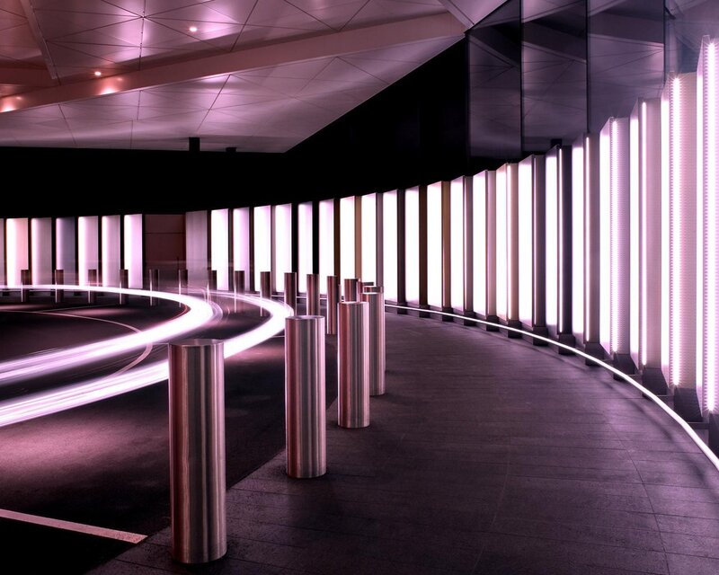 curved tunnel with light trails