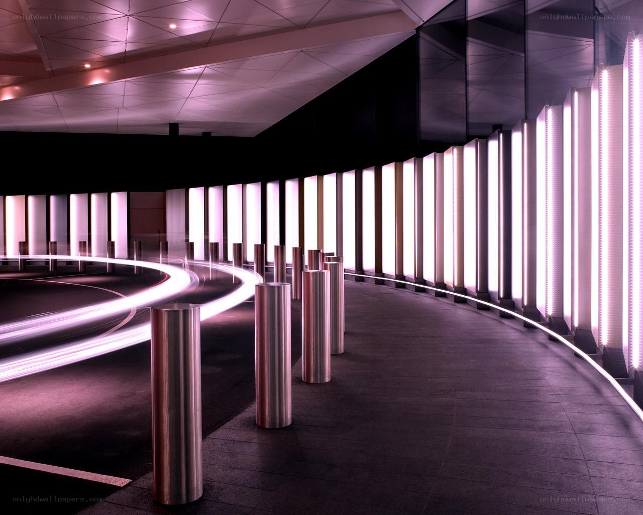 curved tunnel with light trails