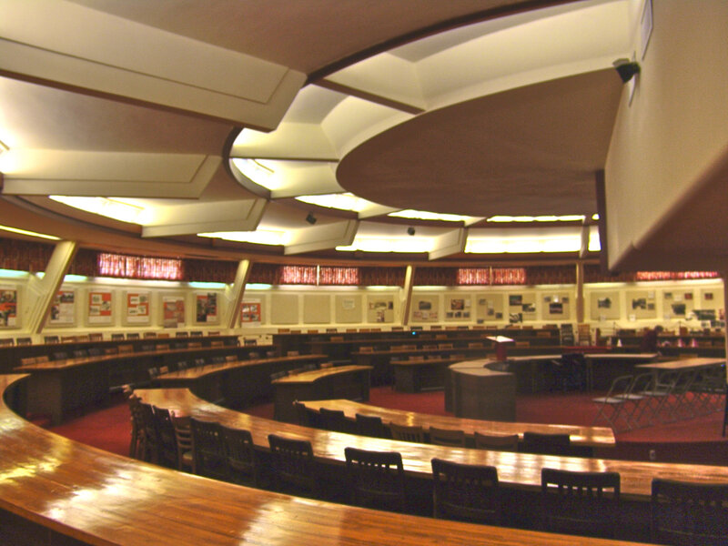 curved wooden conference room