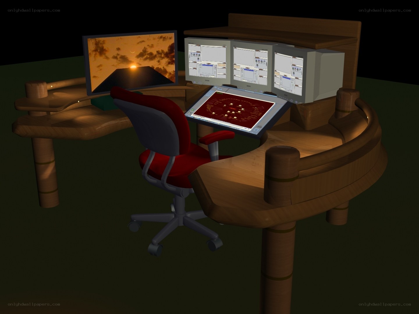 curved wooden workstation