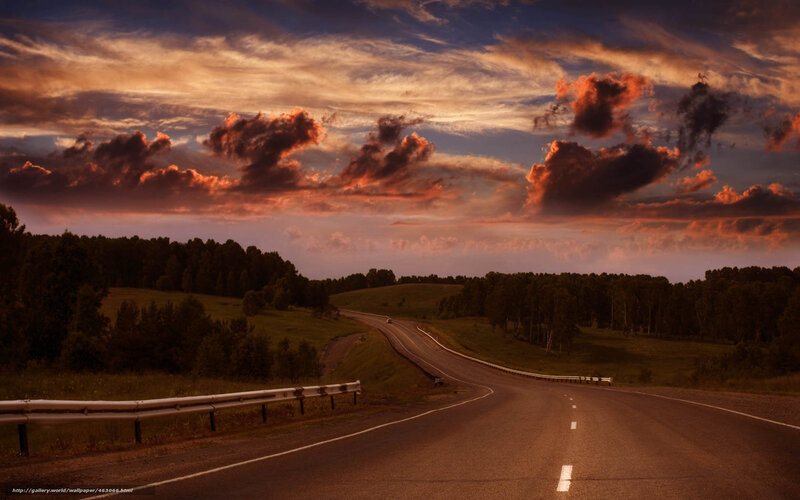 Curving Road at Sunset — Orange, Dramatic