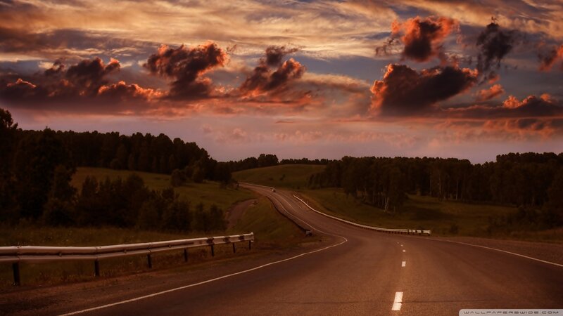 Curving Road at Sunset