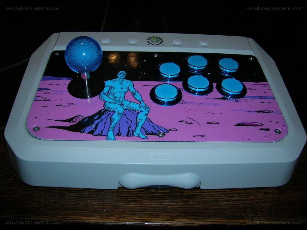 custom arcade stick with cosmic art