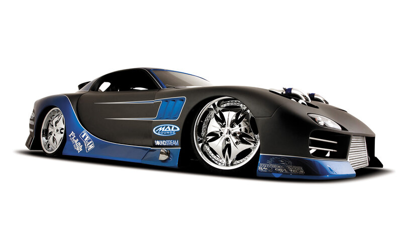custom black and blue sports car