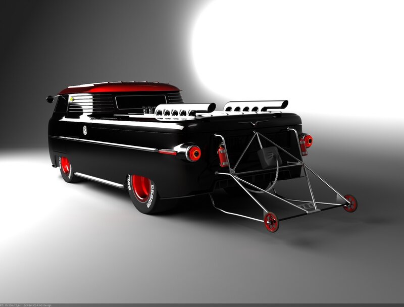 custom black and red drag van