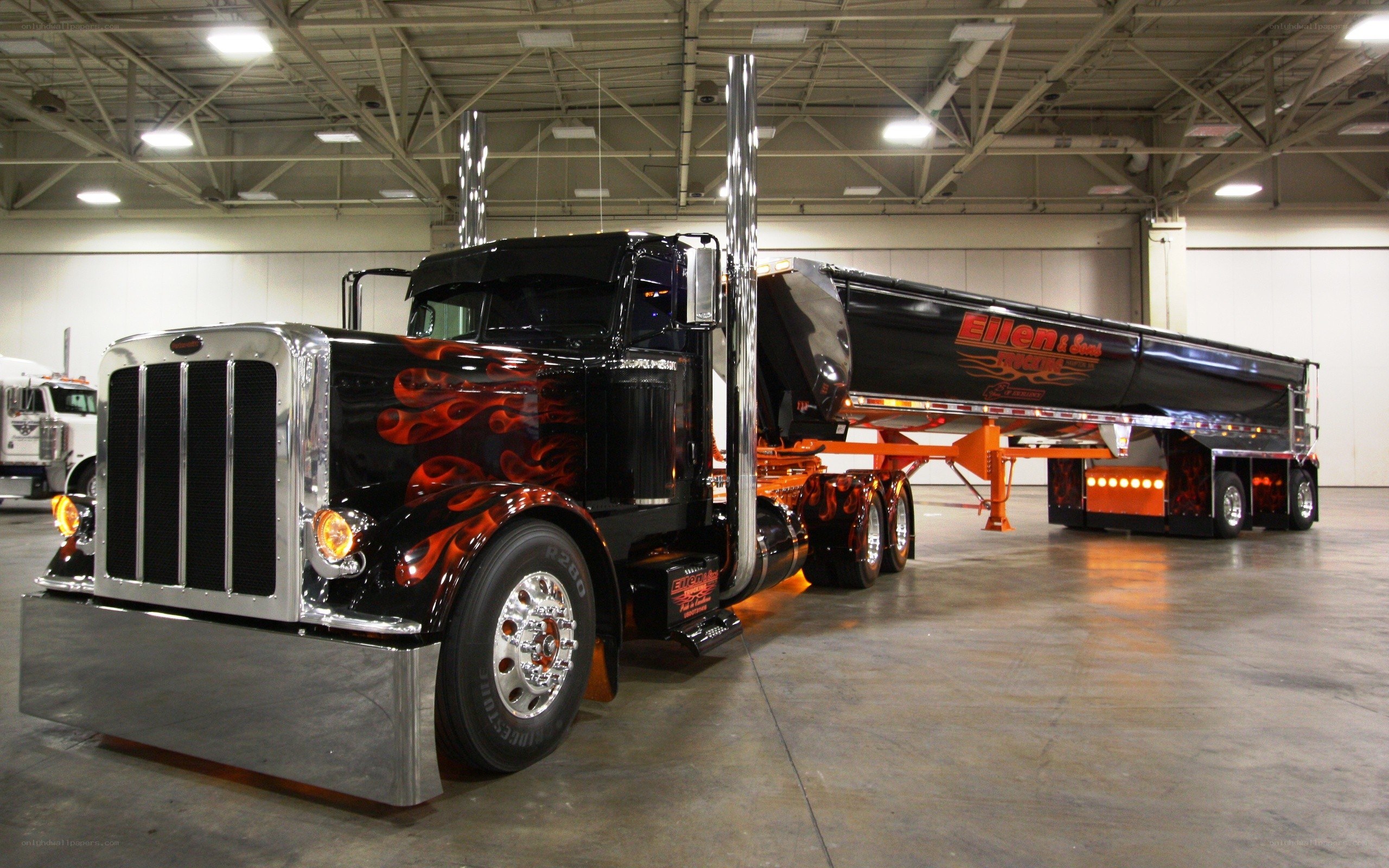 Custom black and red flame truck