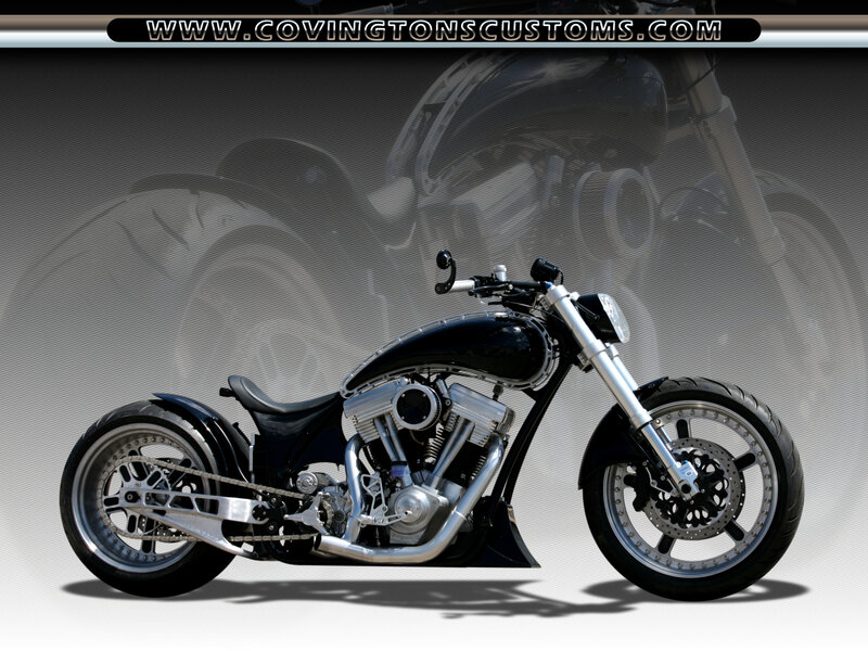 Custom Black Chopper Motorcycle — Dramatic, Photograph