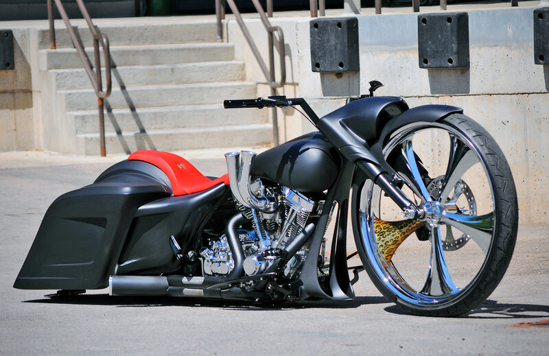 Custom Black Motorcycle — Dramatic, Afternoon