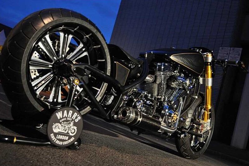 Custom Black Motorcycle — Dramatic, Night