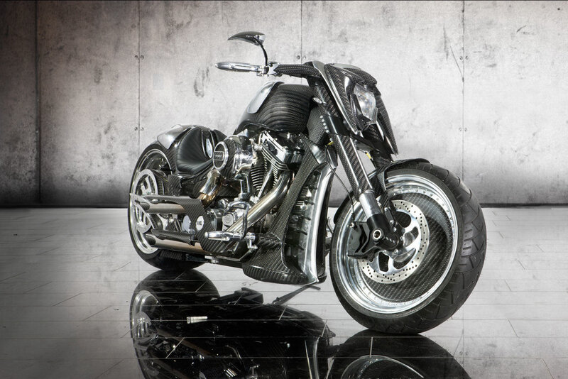 Custom Black Motorcycle — Dramatic, Photograph