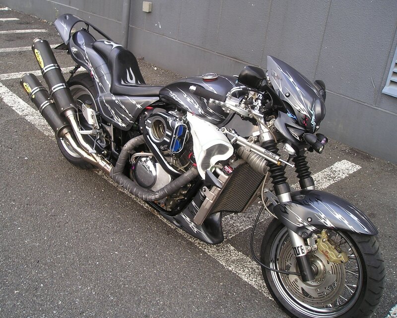 custom black motorcycle with flame decals