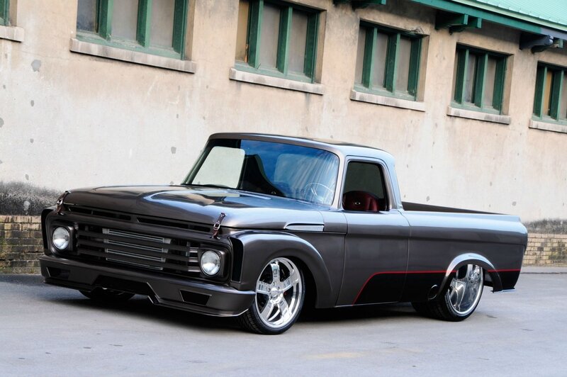 Custom Black Pickup Truck — Dramatic, Afternoon, Photograph, Building