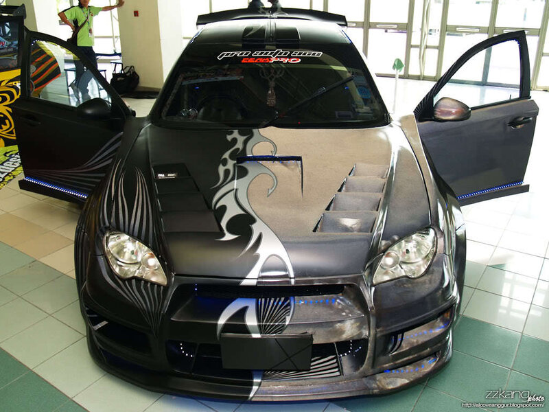 custom black sports car display