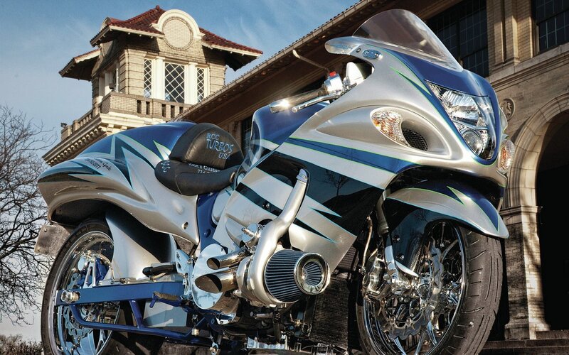 custom blue and silver motorcycle