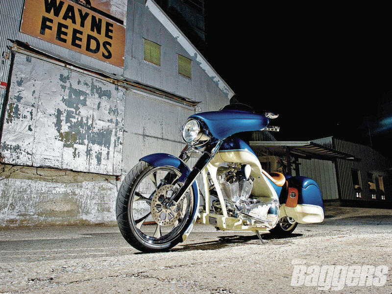 Custom Blue and White Motorcycle — Dramatic