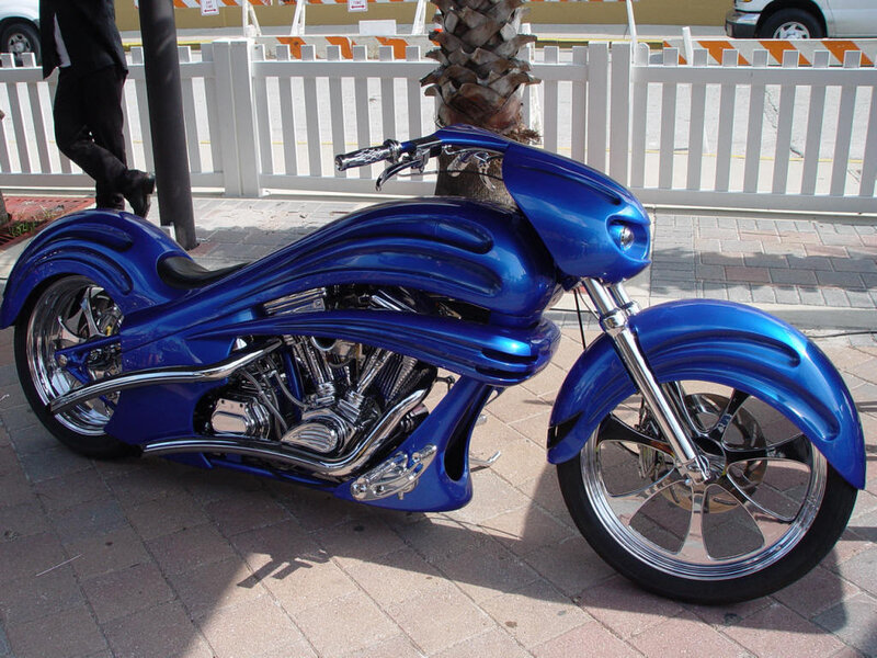 custom blue chopper motorcycle