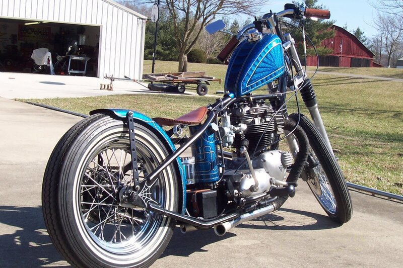 Custom Blue Chopper Motorcycle — Calm, Afternoon, Photograph