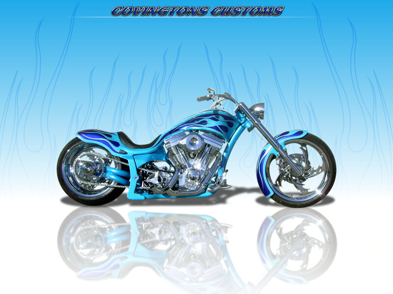 Custom Blue Chopper Motorcycle — Dynamic