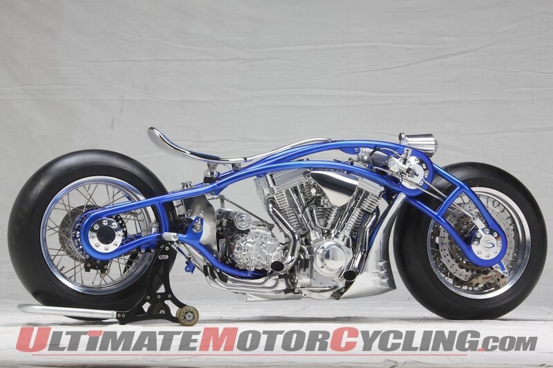Custom Blue Chopper Motorcycle — Neutral