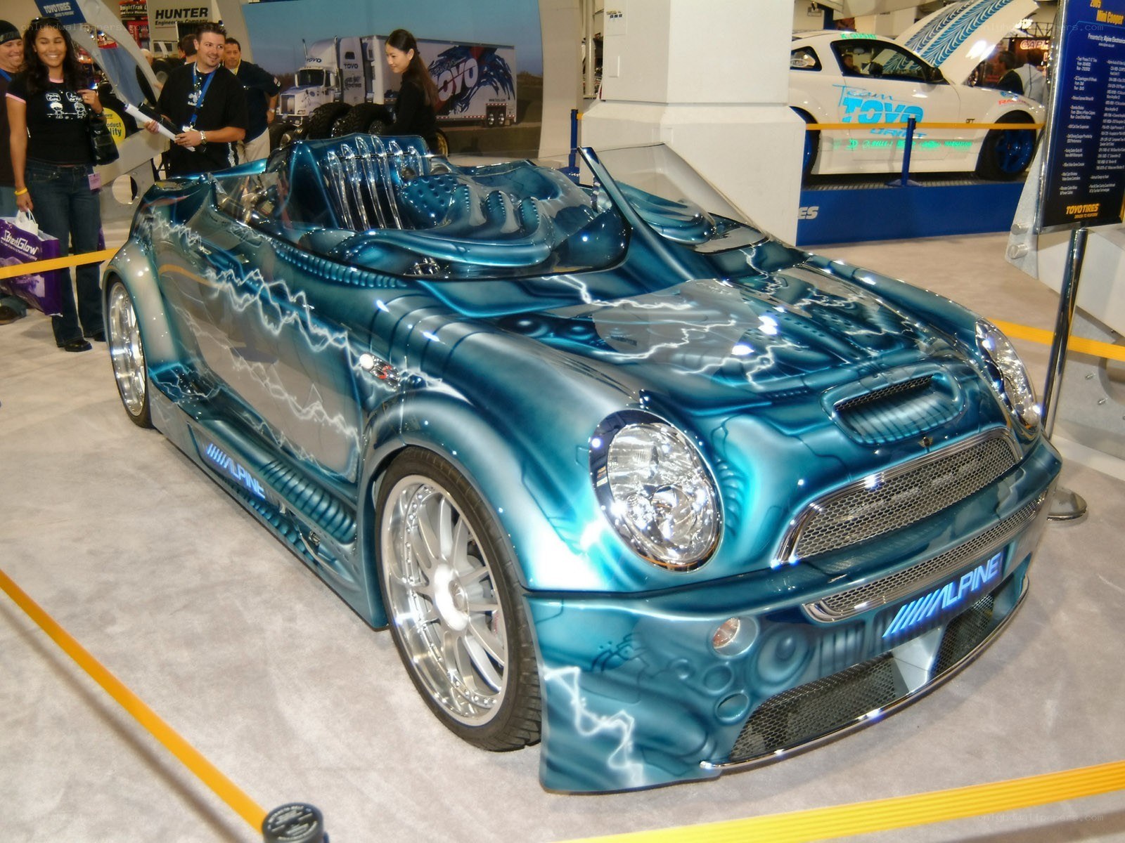 Custom blue lightning car at show